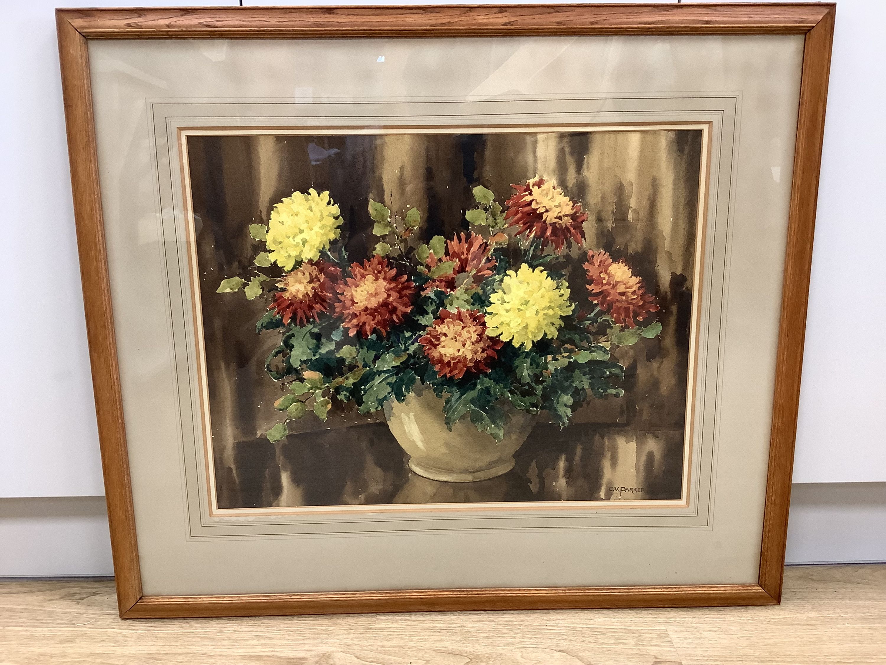 Cyril Victor Parker, R.I., (1897-1984), watercolour, Chrysanthemums, signed, 46 x 59cm